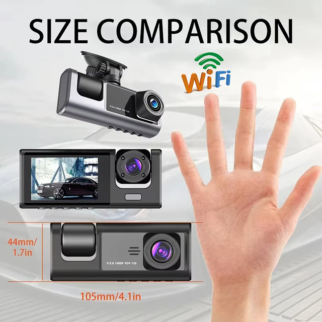 3 Channel 1080P WiFi Dash Cam Dual Lens Black Box Video Recorder Rear View Camera for Vehicle Auto Electrics Car DVR Cam Black