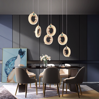 Lustre Moderne Long pour Villa, Lustre d'Escalier, Lustre pour Duplex, Salon, Loft, Lustre Noir en Forme d'Anneau, Décoration