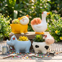 Pot à succulentes en résine personnalisé style canard Roogo, motif animal de dessin animé, trou de drainage personnalisé, fait main, style Japandi pour jardin