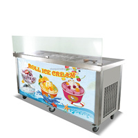 Machine à glace frite double plaque en acier inoxydable, saveurs chocolat/fruits, machine à rouleaux de glace frite 220V/110V
