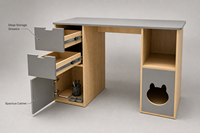 Bureau d'ordinateur multifonctionnel avec niche pour chat intégrée |   3 tiroirs de rangement |   Bois multicouche 120x60x75cm
