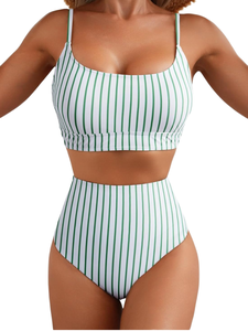 Ensemble bikini 2 pièces rayé pour femme, haut court dos nu et bas string taille haute, maillot de bain pour plage et spa, prix de gros, conception personnalisée OEM 2026 - Product Image 3