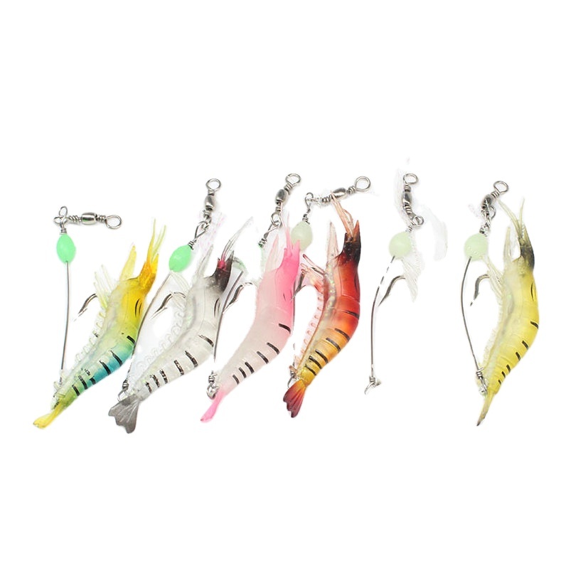 4 Leurres Crevettes Lumineux Pour Pêche Nuit Et Aube - Crochet Acier Carbone - Pour Eau Douce Et Salée