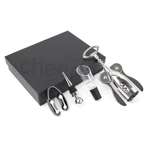 Lever Corkscrew Chrome Plating Twin Lever Zinc Alloy Multifunction Wine Bottle Corkscrew Gift Box Set Silver Wing Opener Set