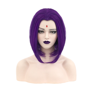 Parrucca cosplay Ainizi viola bob con raccordo centrale Raven da New Teen Titans per Halloween - Product Image 1