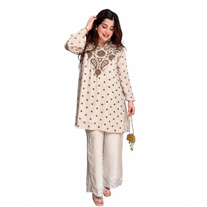 Conjuntos de Kurti, Pantalón y Dupatta Bordados en Georgette Pesado para Mujer - Product Image 1