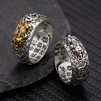Anneau de protection Feng Shui Pixiu Mani Mantra, charme porte-bonheur, amulette de richesse, anneau réglable, bijoux bouddhistes