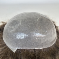 Prothèse capillaire pour hommes en cheveux humains indiens Remy bruts, base en PU à peau fine avec boucles en V, densité 130%-140%, système de remplacement capillaire pour la perte de cheveux