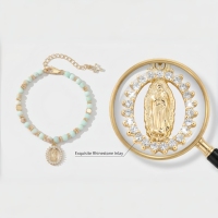 Bracelet de prière en pierre naturelle plaqué or Vierge Marie de Guadalupe, bijoux catholiques, cadeaux