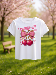 T-shirt da donna con stampa ciliegia, manica corta, girocollo, design con fiocco rosa, I Cherry-Ish You, top casual estivo, outfit per San Valentino - Product Image 2