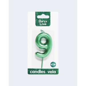Candela Decorativa Numero 9 Verde 6cm per Torta di Compleanno - Product Image 2