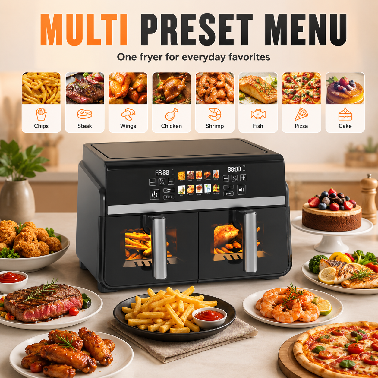 Dual Basket Air Fryer With Visible Window Touch Screen(12L)