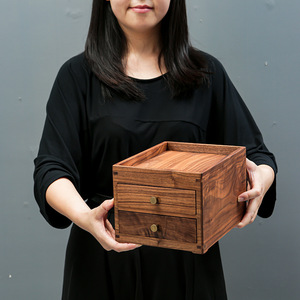 Black <b>Walnut</b> Wood Tea Box Double Layer Drawer Storage <b>Cabinet</b> For Tea Cake Jewelry Household Use Rectangular Standing Type - Product Image 2