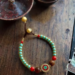 Bracelet Femme Style Ethnique Rétro Népalais Tissé Tibétain Argent Pierre Naturelle Créatif Cloche Style Ancien Népal - Product Image 2