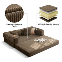 3-in-1 Multifunktionales Konvertierbares Schlafsofa Vakuumkomprimierter Cord 32D Hochdichter Schaumstoff Schlafsessel für Wohnzimmer