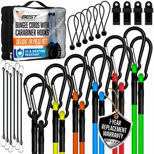 Cuerdas Elásticas V-BEST con Ganchos de Mosquetón, Juego de Lujo de 28 Piezas, Resistentes a los Rayos UV, Equipo para Exteriores - Product Image 1