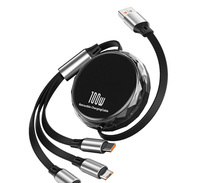 Câble de charge rétractable tressé 3-en-1 100W à charge ultra-rapide universel pour appareils Android Type-C et ordinateurs
