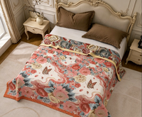 Couverture en chanvre/coton écologique à motif floral et papillons, 230 cm x 250 cm, pour usage domestique