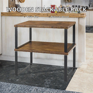 Estante de Almacenamiento Industrial Rústico de 2 Niveles, Estante para Especias de Madera, Organizador Expandible para Gabinete de Cocina - Product Image 2