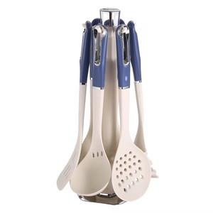 7 Pieces Food Grade <b>Silicone</b> Kitchen Utensils Black Heat Resistant Non‑Stick Cooking Tool Set with Rotating Storage Stand - Product Image 2