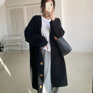 Cardigan confortable de style tendance personnalisé coupe ample câble tricots pour femmes - Product Image 4