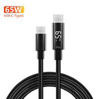 65W LED-Display Schnellkabel USB-C zu C Kabel 6A PD Schnellladung Nylon-Ummanteltes Typ-C-Kabel mit Digitaler Leistungsanzeige 1m