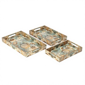 Plateau de service décoratif en bois avec motif floral et oiseaux, design traditionnel pour anniversaire, décoration intérieure, service multifonctionnel - Product Image 1