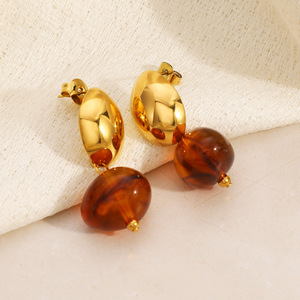 ต่างหูทรงหยดน้ำ ชุบทอง 18k ประดับลูกเรซิ่น สำหรับงานปาร์ตี้ เครื่องประดับแฟชั่น - Product Image 2
