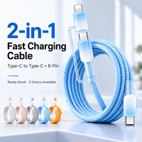 Câble de charge rapide USB-C détachable 2-en-1 multicolore 60W en nylon tressé effet cristal de glace pour téléphones mobiles – Vente en gros et e-commerce