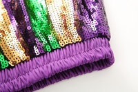 Südamerikanische Mardi Gras Hose Pailletten Kurze Partyhose Grün-Gold Gestreift Locker Sitzende Unisex-Hose für Karnevalsparty