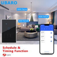 UBARO pour interrupteur mural intelligent Zigbee 2 gangs 1 voie 2 broches prise US type 118 panneau tactile en verre Alexa Google Home Smart Life
