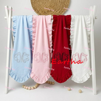 Couverture personnalisée pour bébé, style héritage, avec bordure à volants blanche, 100% coton, pour nouveau-né, couverture de poussette, ensemble de couvertures pour bébé