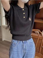 Haut polyvalent brodé à manches courtes pour femme, élégant et tendance