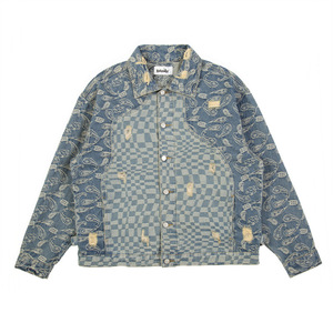 Chaqueta Vaquera con Parches de Flores de Anacardo Rotos, Estilo Urbano Americano de Marca de Moda - Product Image 1