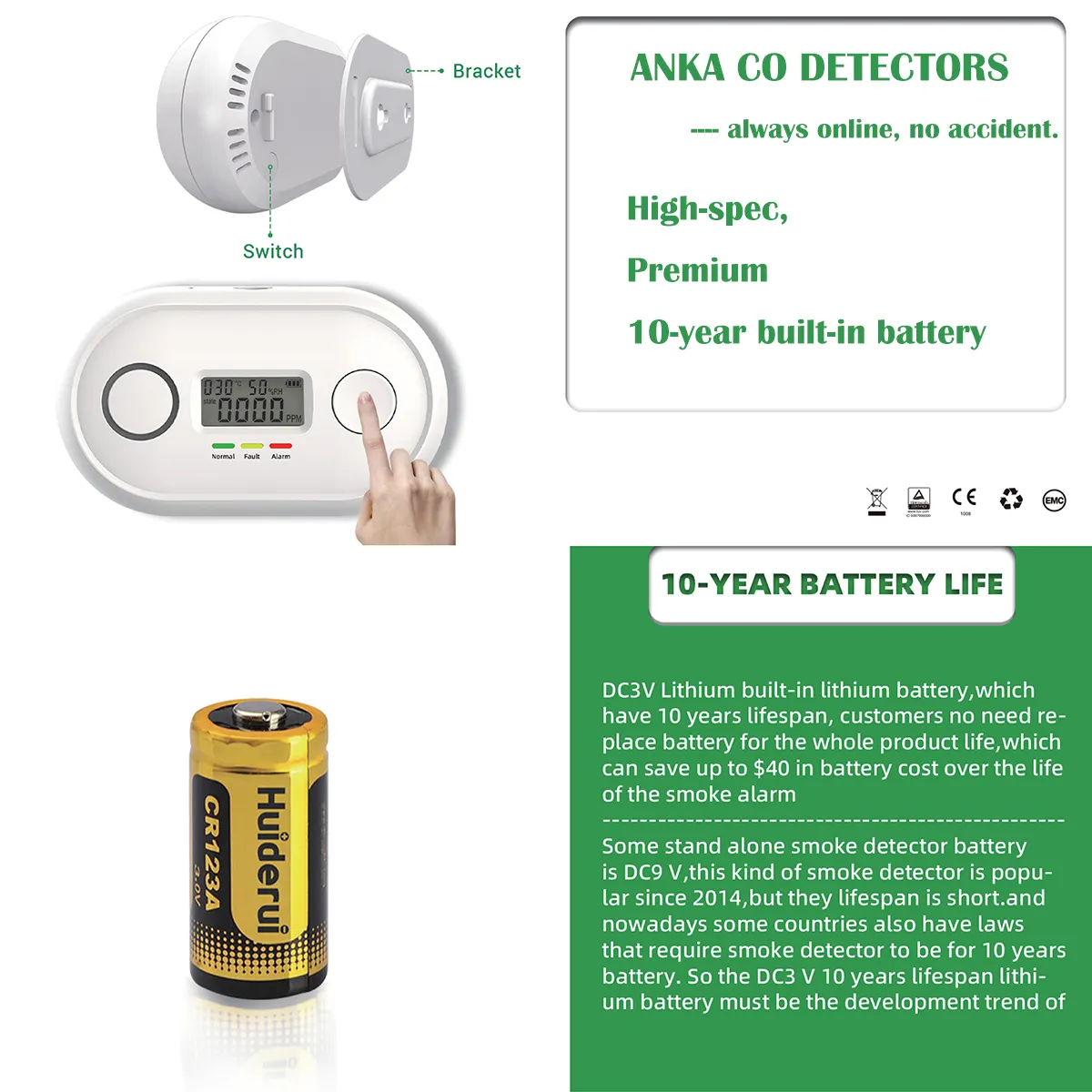 Fire Alarm Systems Security Home Co Sensor House Carbon Monoxide Detector Alarm