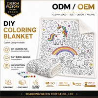 Couverture Sherpa à colorier soi-même, personnalisable, lavable, réutilisable, pour enfants, avec marqueurs, cadeau éducatif, OEM