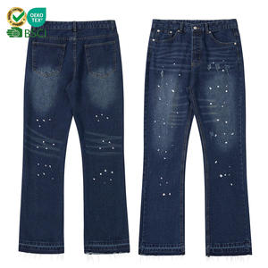 Pantalones Vaqueros Rotos de Estilo Retro para Adolescentes, Color Negro y Azul, de Mezclilla, Pierna Ancha, de Algodón, Resistentes al Viento - Product Image 1