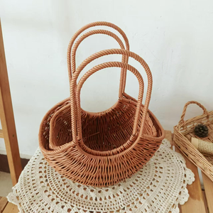 Handmade Plastic Wicker Flower Holder Rattan <strong>Storage</strong> <strong>Basket</strong> Flower <strong>Baskets</strong> <strong>Wall</strong> Hanging <strong>Basket</strong> Standing Type with Long Handles - Product Image 3