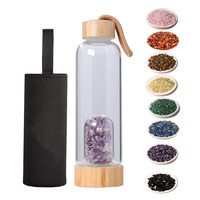 Bouteille d'eau en verre pour la relaxation, la méditation, le yoga et le sport, avec pierre de tête Zeo saine, 7 chakras, cristal naturel