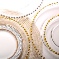 Assiettes de présentation transparentes en perles argentées, ensemble de plats de mariage en verre à bord doré