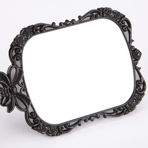 <b>Handheld</b> Makeup <b>Mirror</b> Black Large Size Retro Design With Butterfly Pattern For Beauty Salon And Personal Use - Product Image 2