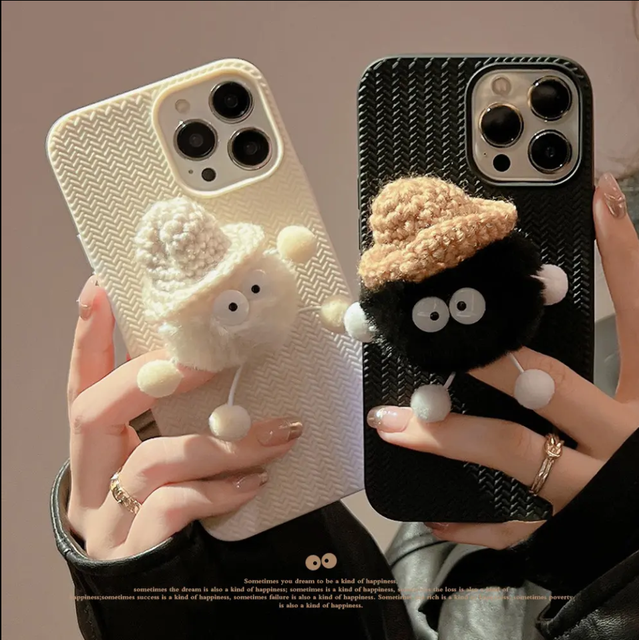 For iPhone 14 13 12 11 Pro Max XSmax XR X XS 8 7 Plus Black White 3D Cartoon Cute Coal Ball Plus Mobile Phone Case