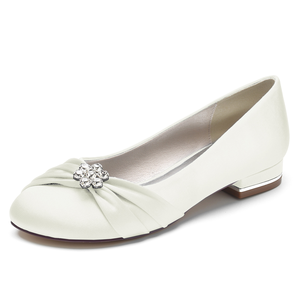 Chaussures simples en satin à talon carré léger style français pour femmes avec décoration en strass, pantoufles respirantes recyclables et lisses - Product Image 3