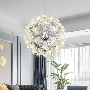 Düğün otel LED top gölge yuvarlak kristal asılı lamba dekoratif çiçek kristal avizeler kolye işıkları