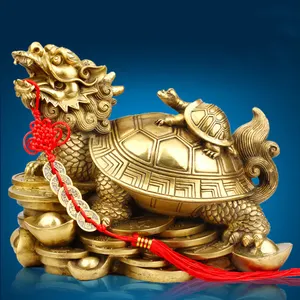 Dropship, venta al por mayor Feng Shui mucho Gui latón chino tortuga dragón estatua
