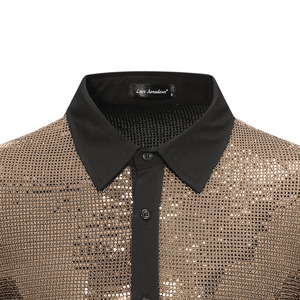 Ready to Ship Clubwear Dance Performance <strong>Shirts</strong> for <strong>Men</strong> Long Sleeve Shiny Glitter <strong>Sequin</strong> <strong>Shirt</strong> - Product Image 5