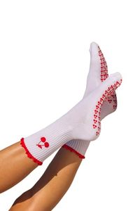 Chaussettes de yoga respirantes antidérapantes à volants pour femmes, logo personnalisé, chaussettes en coton compressif moelleuses avec grip pour le sport - Product Image 6