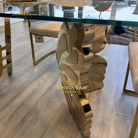 Ensemble de table à manger moderne de luxe, table à manger en acier inoxydable doré en forme de papillon, plateau en verre trempé