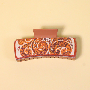 Pinza de Pelo Rectangular de Piel Sintética con Estampado Paisley y Girasol, Pinza de Pelo Retro Boho, Accesorios de Moda para el Cabello - Product Image 6