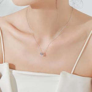 Collar con colgante de herradura en forma de U de plata de ley S925 con circonita azul de corte redondo, versión de cobre personalizable, temática de la suerte, para mujer - Product Image 5